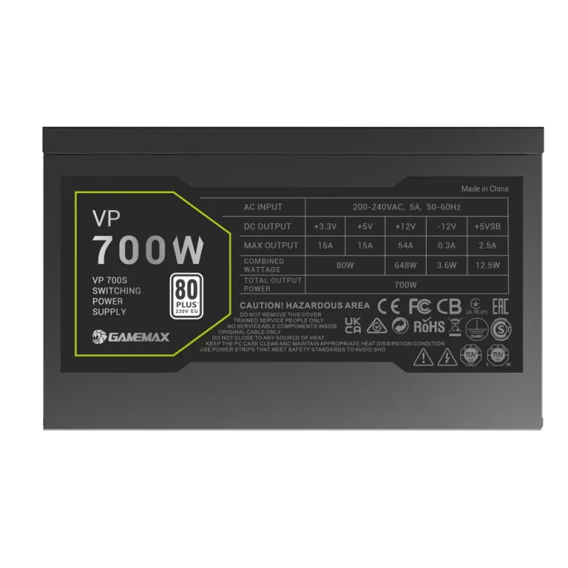 Fonte de alimentação Gamemax, 80 PLUS, Standard | VP 700S | 700 W