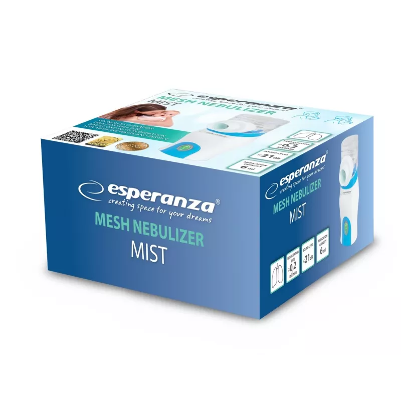 Inalador portátil ESPERANZA ECN005 — nebulizador de bolso compacto, 0,2 ml/min, 21 dB, USB, 2×AA