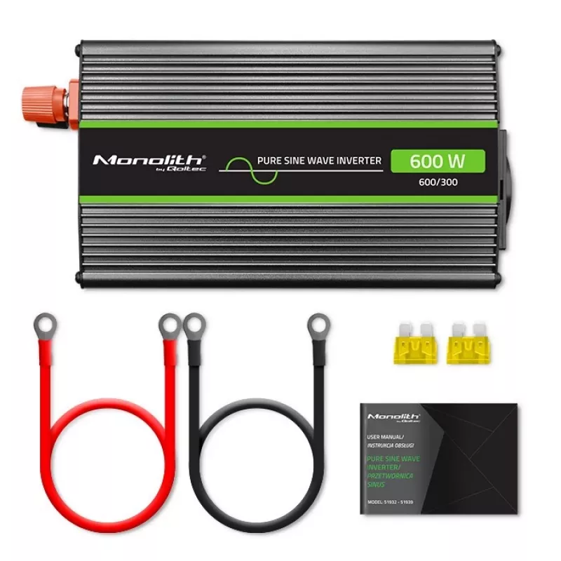 Adaptador/inversor de alimentação para automóvel Qoltec Monolith 600 W preto