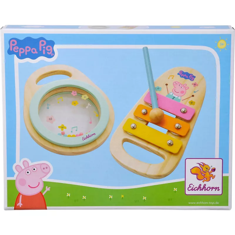 Conjunto musical de madeira Peppa Pig, brinquedo musical 2 peças