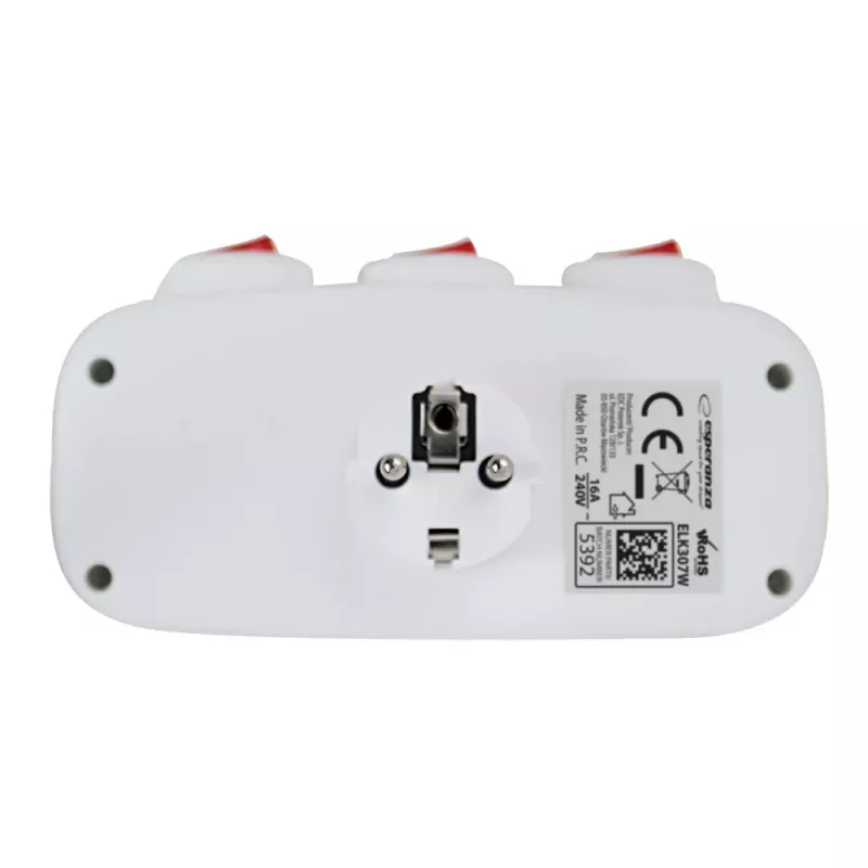 Esperanza ELK307W repartidor elétrico, 3 tomadas com interruptor, branco