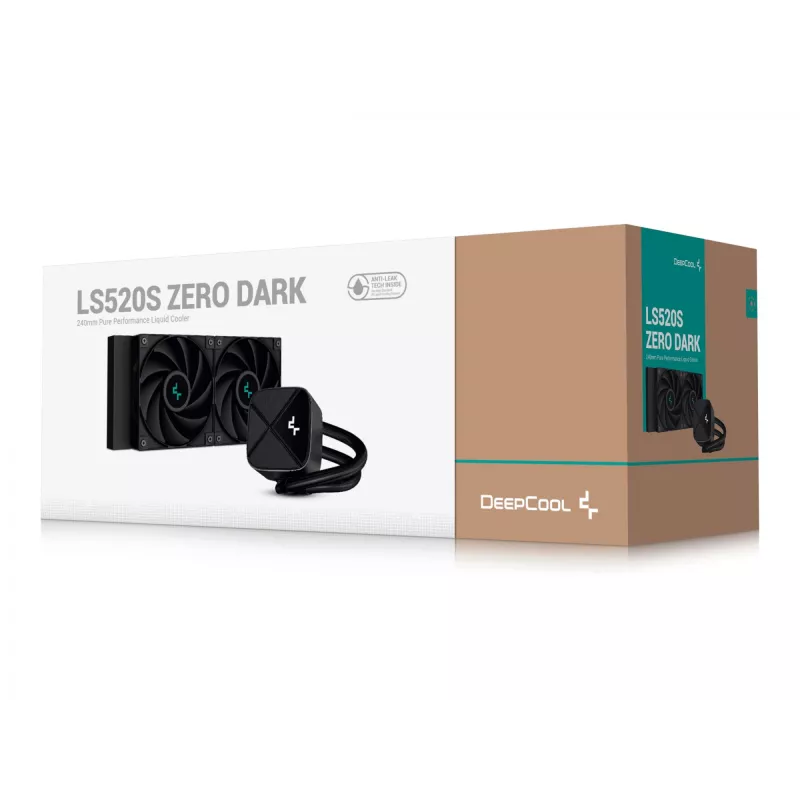 DeepCool LS520S Zero Dark refrigeração líquida AIO para CPU, 240 mm, 2 ventoinhas PWM de 120 mm, AM4/AM5/LGA2066, preta