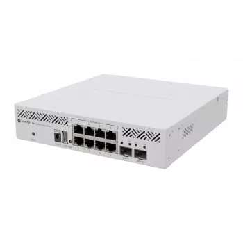Switch L3 gerido MikroTik CRS310-8G+2S+IN — 8× 2.5G RJ-45, 2× SFP+, PoE, montagem em rack 1U, branco