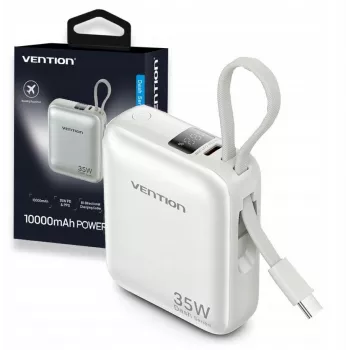 Vention FHEN0 Power bank, 10000 mAh, 35 W, cabo USB-C integrado, bege