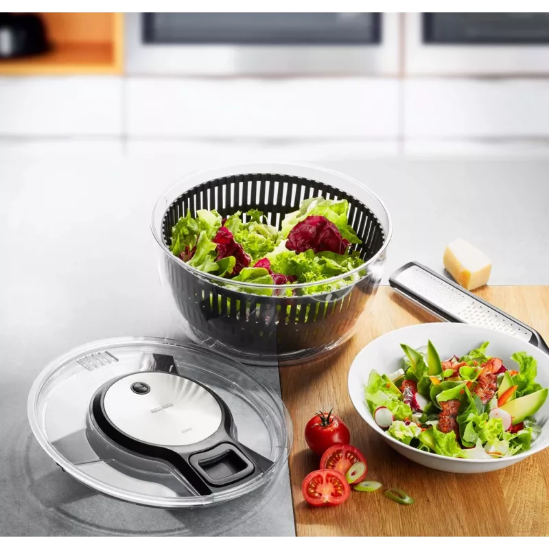 Centrifugadora de salada GEFU Speedwing 28150 — taça transparente 5 L, funcionamento por botão, caixa de plástico