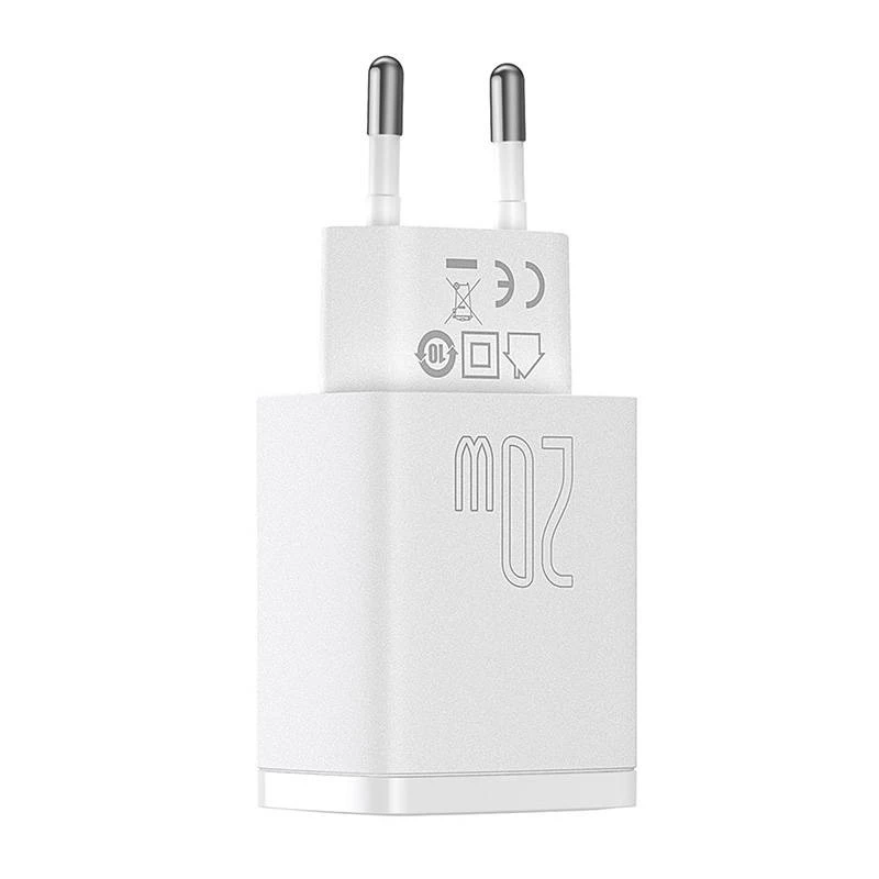 Carregador de parede Baseus Compact 1x USB-A + 1x USB-C 3A, adaptador de viagem compacto