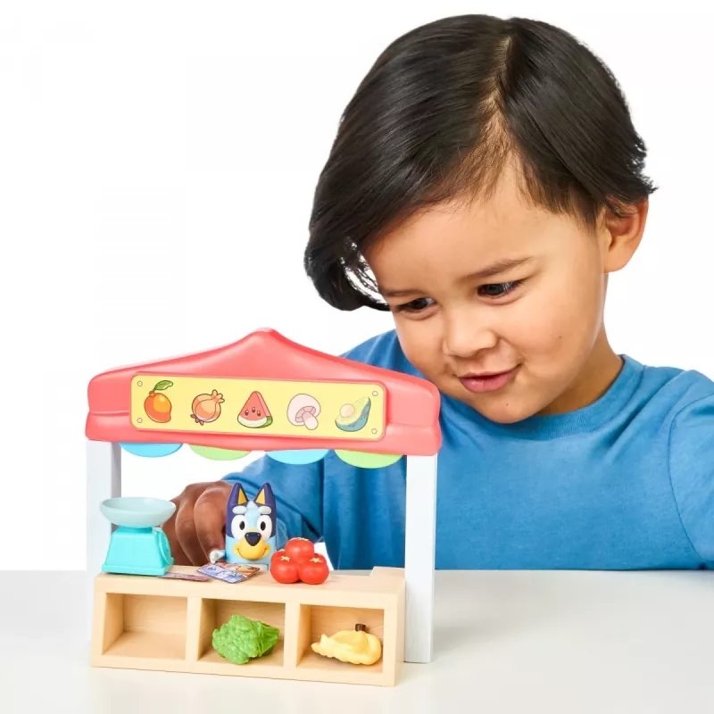 Conjunto de figuras de brincar TMTOYS Mini Bluey Lebensmittelladen BLU17555 – conjunto de mini figuras para diversão