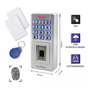 Fechadura de código com impressão digital e RFID QOLTEC 52447 com proteção IP68