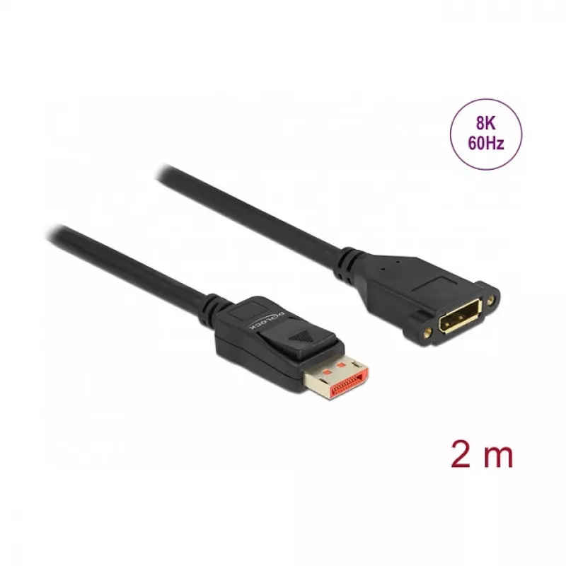 Cabo de extensão DisplayPort para montagem em painel DeLOCK 8K 60 Hz 2 m