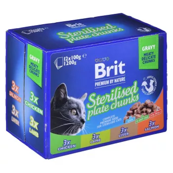 BRIT Premium Cat Sterilised Plate - Alimento húmido para gatos - 12x100g