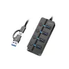 HUB USB 3.2 Gen1, 4x USB-A com interruptor ligar/desligar