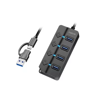 HUB USB 3.2 Gen1, 4x USB-A com interruptor ligar/desligar