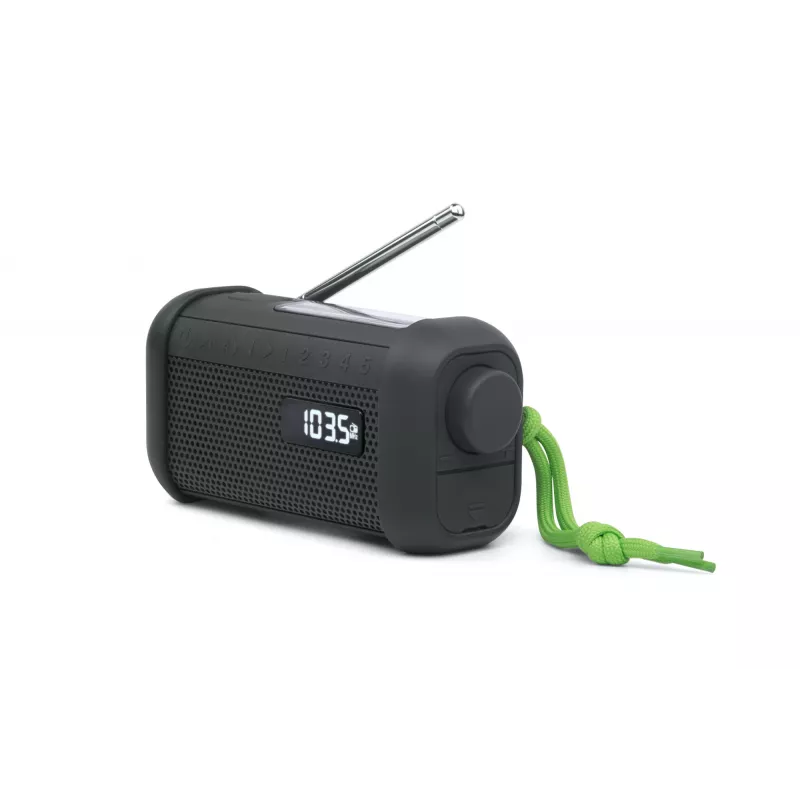 Muse MH-08 MB rádio solar portátil com manivela e lanterna, preto