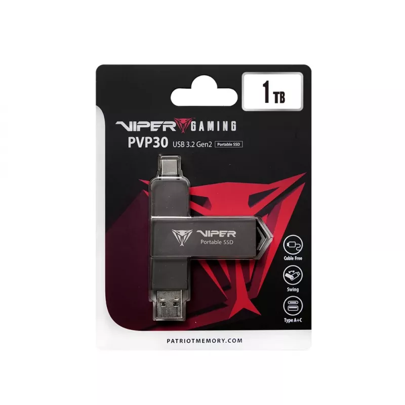 SSD portátil externo Patriot Viper PVP30 Duo Compact 1TB 1000MB/s USB A+C 3.2 Gen2 (PVP301TB28UDG)