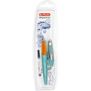 Caneta de tinta permanente Herlitz my.pen sistema de enchimento por cartucho laranja turquesa
