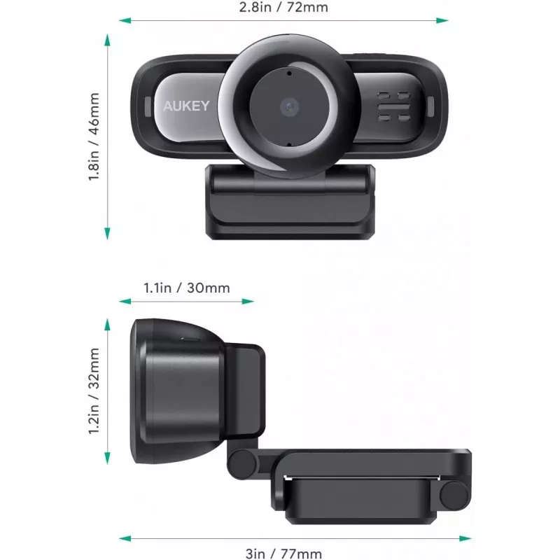 Webcam AUKEY PC-LM3 2 MP 1920 x 1080 píxeis USB 2.0 preto