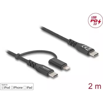 Cabo USB DeLOCK 81171 2 m USB C USB C/Lightning preto