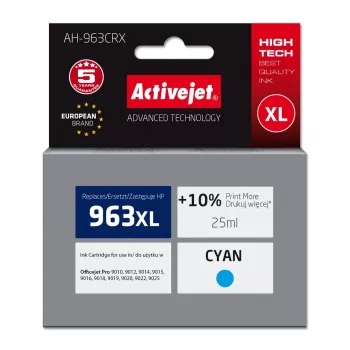 Tinta Activejet AH-963CRX (substitui HP 963XL 3JA27AE; Premium; 1760 páginas; 25 ml, ciano)