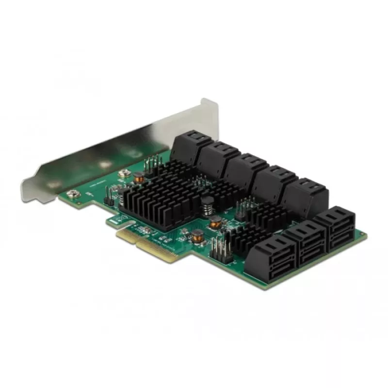 Placa DeLOCK 16 portas SATA PCI Express x4 6 Gbit/s verde cinzento