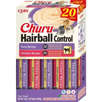 INABA Churu controlo de bolas de pelo receita de atum e frango - snacks para gatos - 20x14 g