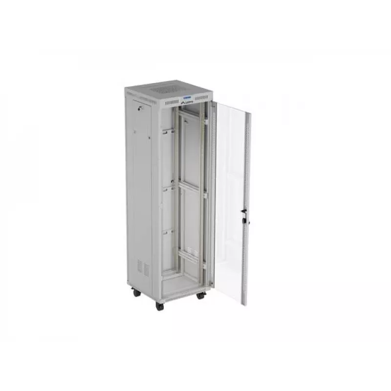 Armário rack de chão LANBERG 19 polegadas 42U 600×600 mm cinzento com porta de vidro e LCD (embalagem plana)