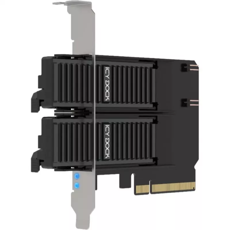 Placa adaptadora PCIe icybox MB312M4P-B — 2× M.2 NVMe para PCIe 4.0 x8 (bifurcação)