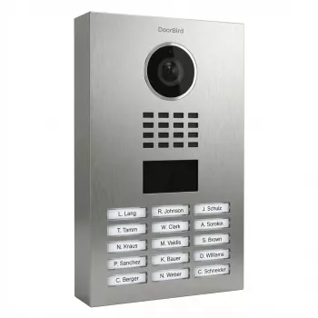 Intercomunicador de vídeo de porta DoorBird D2103V, 720p, ângulo de visão 140°x100°, LED IR, aço inoxidável, IP65, 10/100 Mbit/s