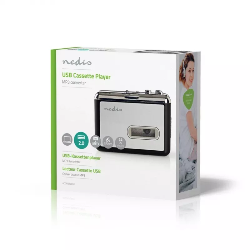 Conversor de cassetes Nedis ACGRU100GY USB / 3,5 mm USB/a pilhas Cinzento
