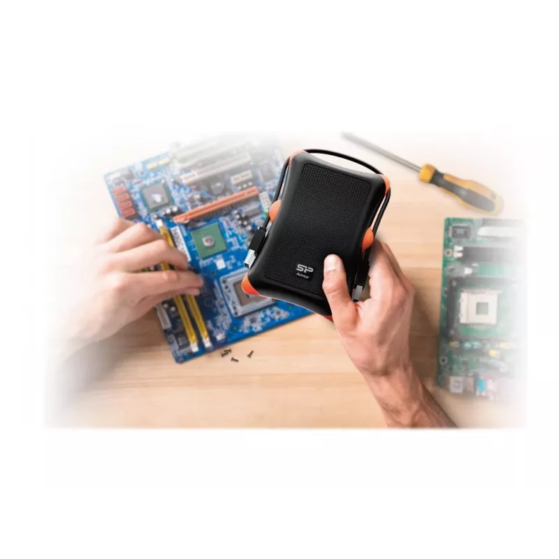 Caixa HDD/SSD Silicon Power Armor A30, 2,5 polegadas Single-Bay, USB 3.2 Gen 1, Micro-USB A, laranja/preto
