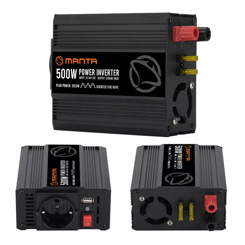 Inversor de potência MANTA MPI500M 500W potência contínua / 1000W potência de pico DC para AC