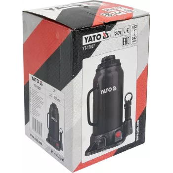 Macaco mecânico YATO YT-17007, capacidade 20.000 kg, curso 24,2–45,2 cm, êmbolo 150 mm, cabeça Ø45 mm, peso 10,5 kg