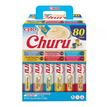 Comida húmida para gatos INABA Churu 80P receita de atum — 80 tubos x 14 g