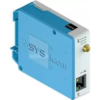 Router móvel INSYS icom MIRO-L100 — Fast Ethernet 10/100 Mbps, antena externa, alimentação DC, montagem na parede