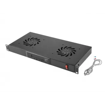 Painel de ventoinhas LANBERG AK-1502-B, rack 1U, 2 ventoinhas, 230V, 38W, 483×44,5×192 mm, preto