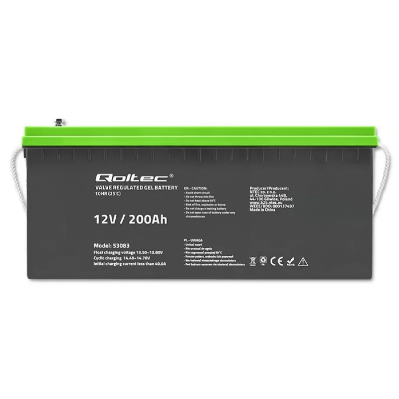 Bateria de gel Qoltec | 12V | 200Ah | GEL | 59,5 kg