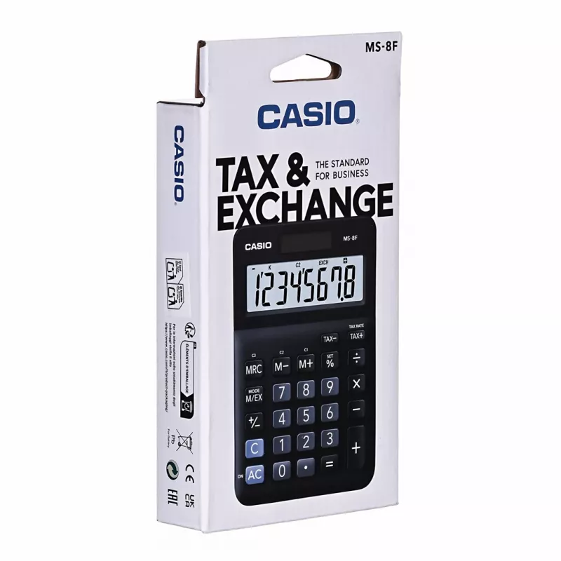 Casio MS-8F calculadora de secretária básica, de 8 dígitos, a pilhas/solar, preta