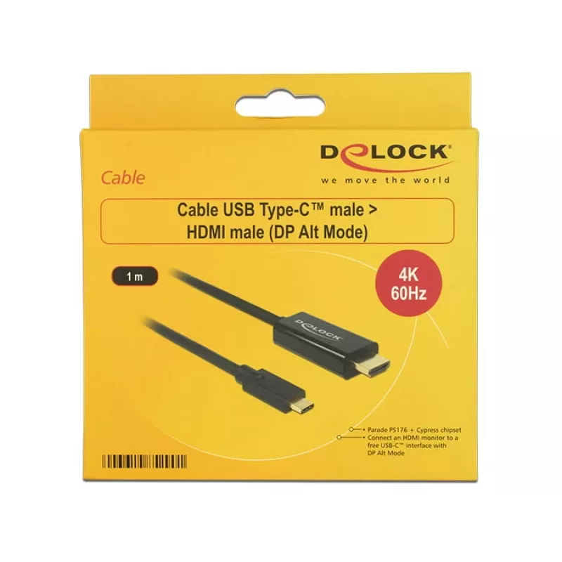 Adaptador de cabo de vídeo DeLOCK 85290 USB Type-C para HDMI 1m preto
