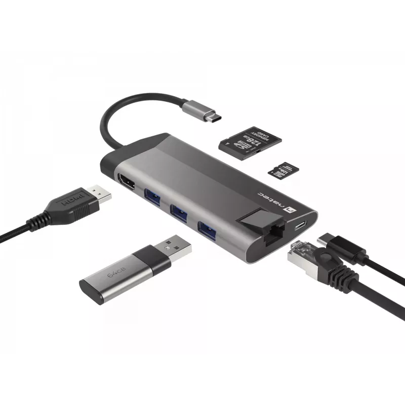 NATEC Fowler Plus USB Type-C preto cinzento MicroSD SD hub