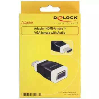 Adaptador de cabo DeLOCK 65586 HDMI-A para VGA preto branco
