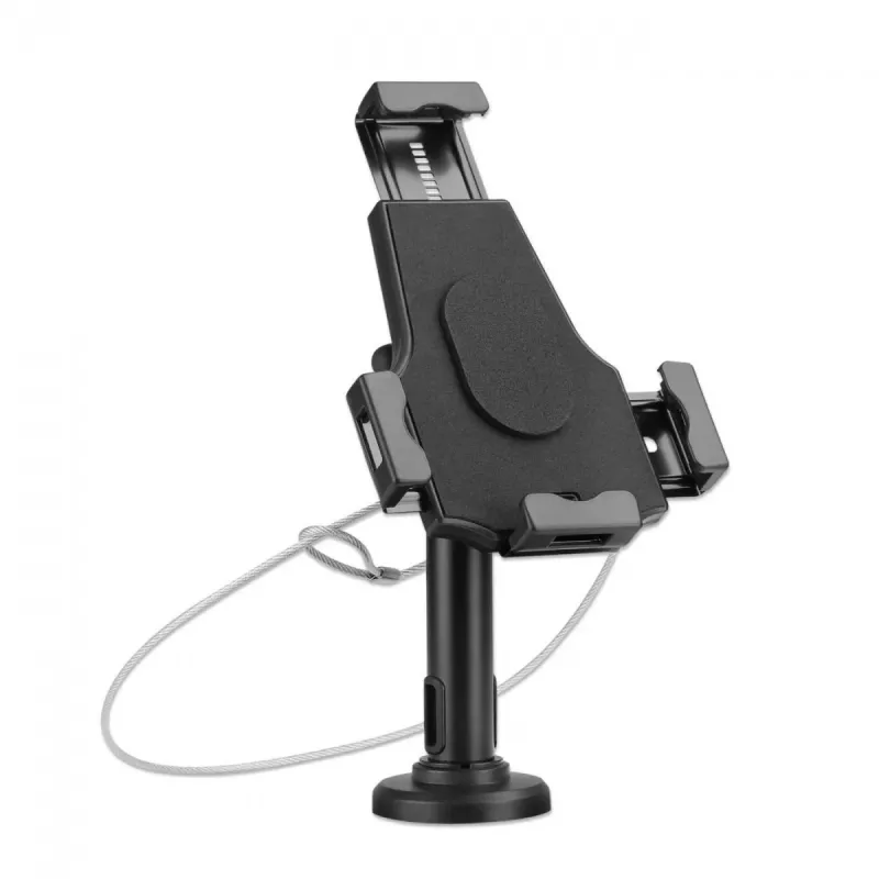 Suporte de mesa para iPad e tablet Manhattan, com fecho, montagem na parede, proteção antifurto segura, tablets de 7,9 polegadas a 10,5 polegadas, rotação 360°, inclinação +/- 70°, rotação 330°, preto, garantia vitalícia