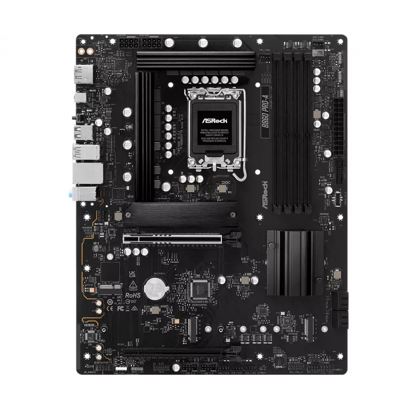 Placa-mãe ASRock B860 Pro-A — Intel B860 ATX, LGA 1851, DDR5, 4x DIMM, 256GB, LAN 2.5Gb, 1x M.2, 4x SATA III