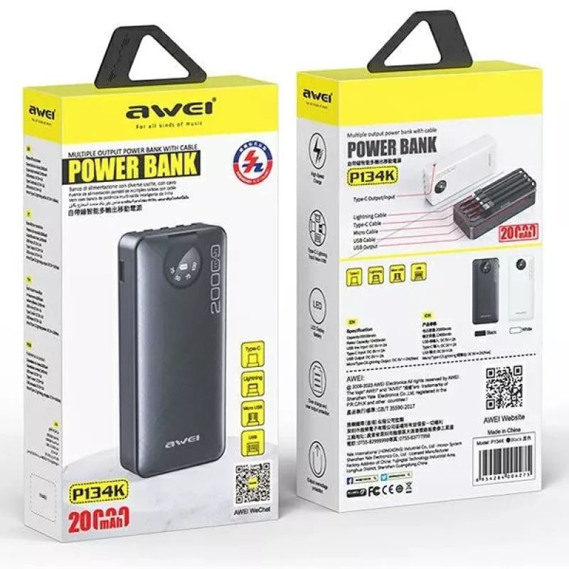 Powerbank portátil AWEI P134K 20000mAh