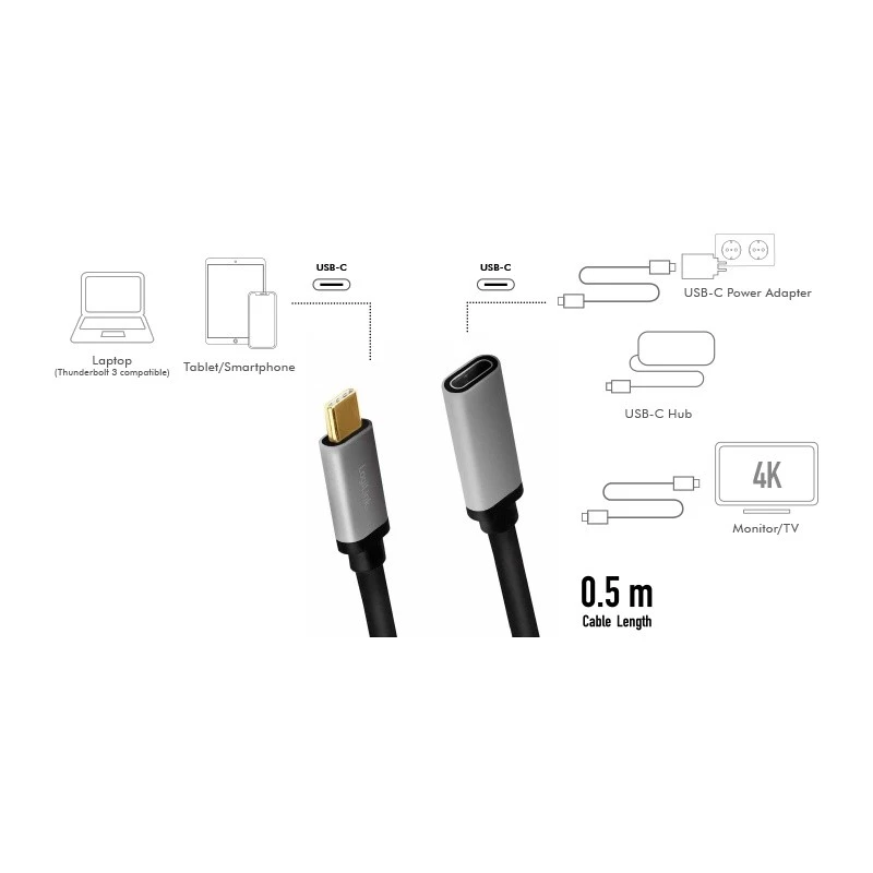 Cabo USB LogiLink USB 3.2 Gen 2 CUA0105 0,5 m USB-C preto cinzento