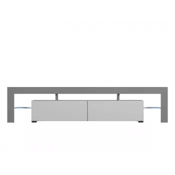 Suporte de TV Cama Meble TORO 200 — 2000×350×410 mm, tampo superior cinzento em aglomerado, cinzento/branco brilhante