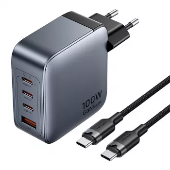 Carregador Vention Power Charger TZ-FETH0-EU 3× USB-C + 1× USB-A 100W, PD até 30W por C, entrada 100–240V