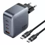 Vention TZ-FETH0-EU carregador GaN de 100 W, 3x USB-C + 1x USB-A, com cabo USB-C para USB-C de 1 m