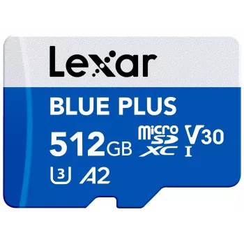 Cartão de memória MicroSDXC Lexar BLUE PLUS 512 GB, UHS‑I, leitura 170 MB/s, U3/V30