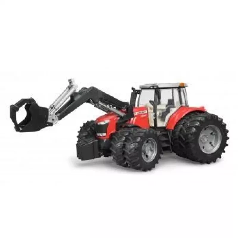 Trator de brinquedo BRUDER Massey Ferguson 7624 com pá frontal, vermelho, para crianças a partir dos 3 anos