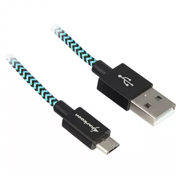 Cabo USB 2.0, ficha USB-A > ficha Micro-USB (preto/azul-claro, 3 metros, revestido)