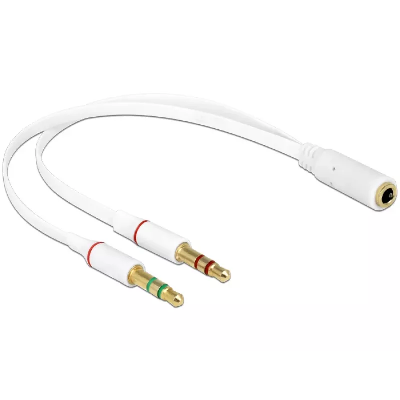 DeLOCK 65585 adaptador para auscultadores com microfone, 3,5 mm de 4 pinos fêmea para 2x 3,5 mm de 3 pinos macho, 0,2 m, branco